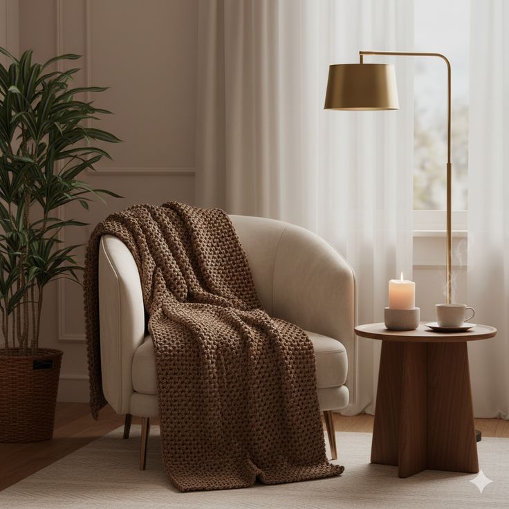 A thoughtfully arranged corner with soft lighting and comfortable seating for evening personal time